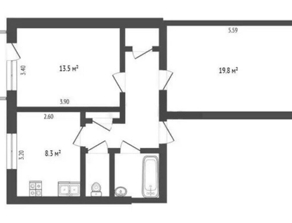 2-к. квартира, 55,7 м²