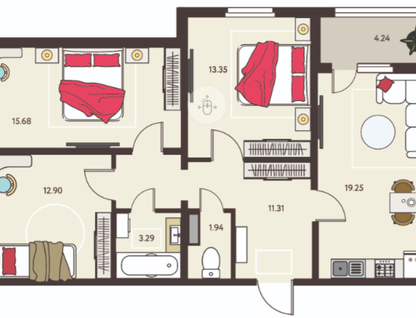 3-к. квартира, 79,8 м²