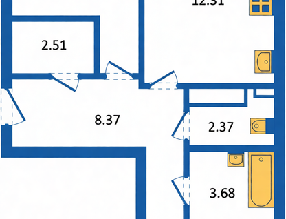 2-к. квартира, 54,7 м²