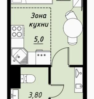 Студия, 21,9 м²