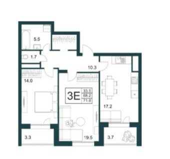 2-к. квартира, 71,8&nbsp;м²