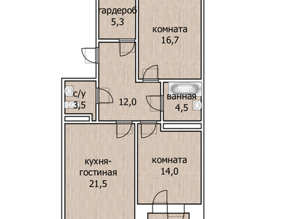 2-к. квартира, 76 м²