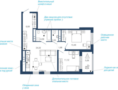 2-к. квартира, 70,8&nbsp;м²