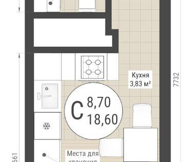 Студия, 18,6&nbsp;м²
