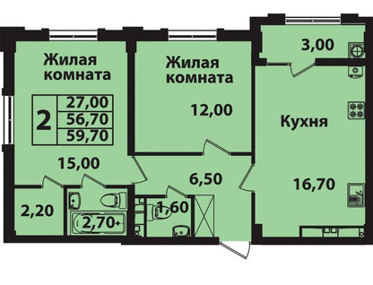 2-к. квартира, 59,7&nbsp;м²