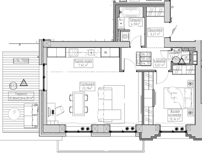 2-к. квартира, 64,1&nbsp;м²