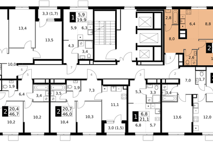 2-к. квартира, 42&nbsp;м²