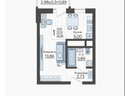 Студия, 26,4&nbsp;м²