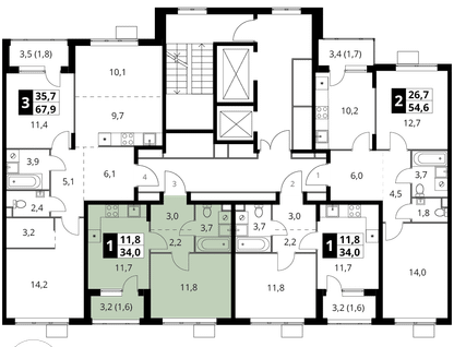 1-к. квартира, 34&nbsp;м²