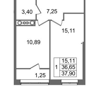 1-к. квартира, 36,6&nbsp;м²