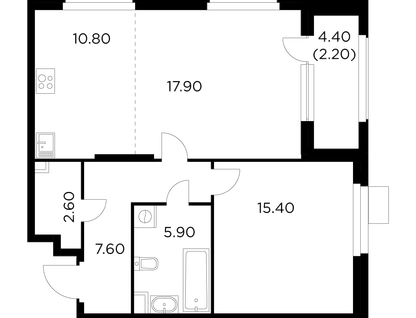 2-комнатная квартира, 62&nbsp;м²