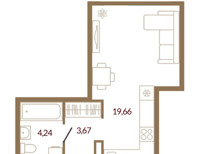 Студия, 26,7&nbsp;м²
