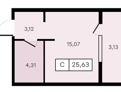 Студия, 25,6&nbsp;м²