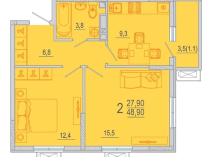 2-к. квартира, 49&nbsp;м²