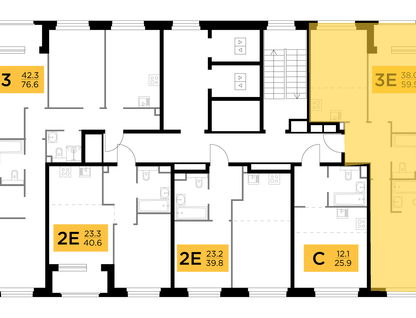 3-комнатная квартира, 59&nbsp;м²