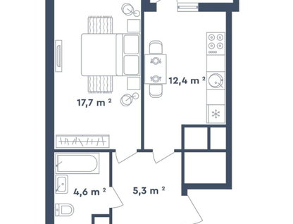 1-к. квартира, 38 м²