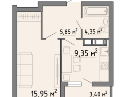 1-к. квартира, 38,9 м²