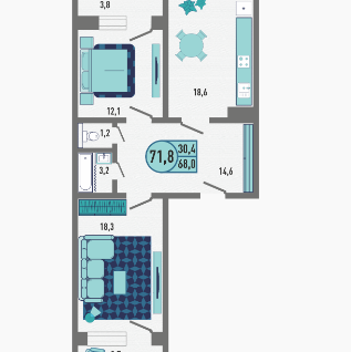 3-к. квартира, 71,8&nbsp;м²