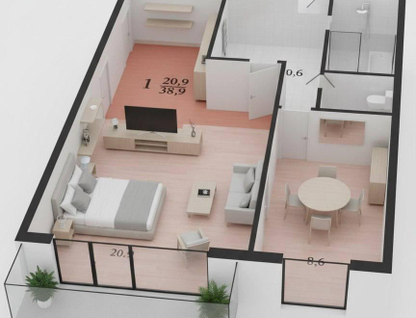 1-к. квартира, 39&nbsp;м²