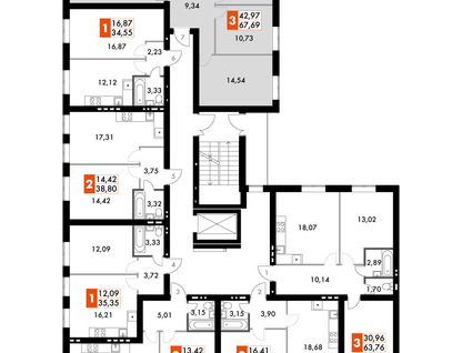 3-к. квартира, 67&nbsp;м²