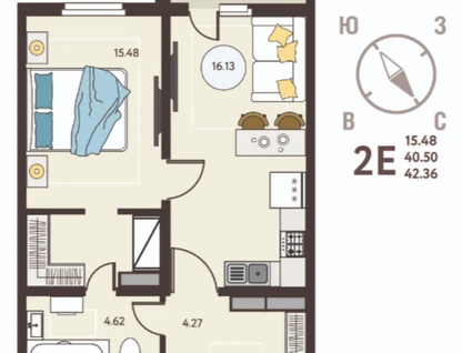 1-к. квартира, 42,4&nbsp;м²