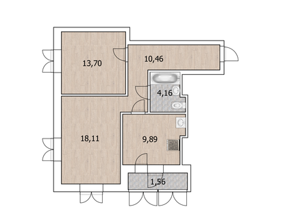 2-к. квартира, 57,8&nbsp;м²