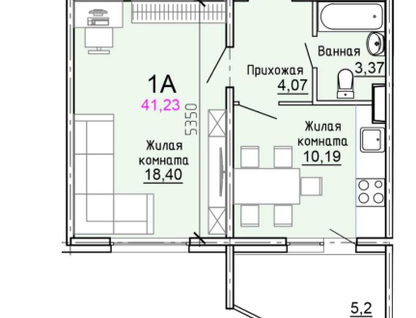 1-к. квартира, 41,2&nbsp;м²