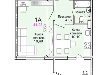 1-к. квартира, 41,2 м²