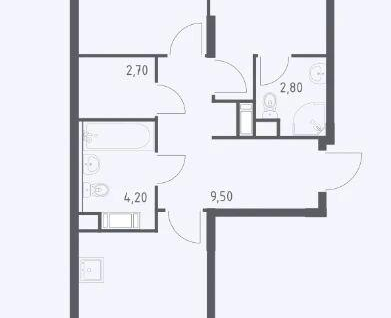 2-к. квартира, 57,5 м²