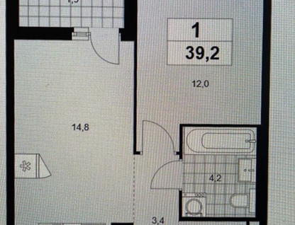 1-к. квартира, 39,2 м²