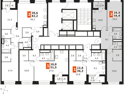 2-к. квартира, 58&nbsp;м²