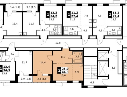 2-к. квартира, 44 м²