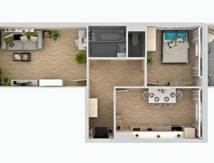 2-к. квартира, 57,3 м²