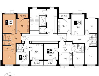 2-к. квартира, 59&nbsp;м²