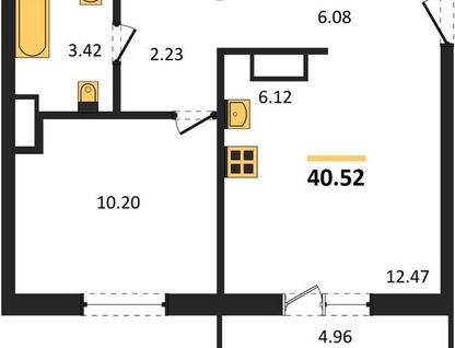 2-к. квартира, 40,5&nbsp;м²