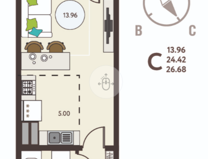 Студия, 26,7&nbsp;м²