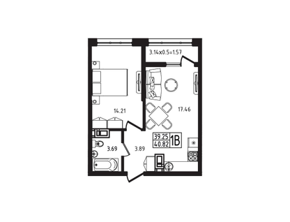 1-к. квартира, 40&nbsp;м²