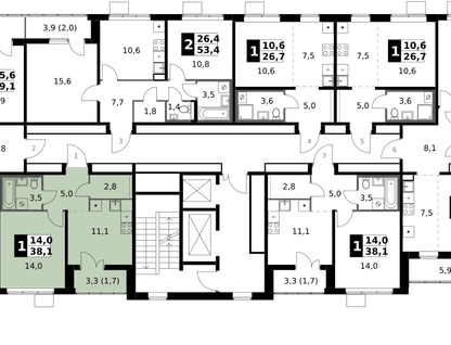 1-к. квартира, 38 м²