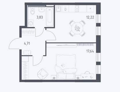 1-к. квартира, 38,4&nbsp;м²