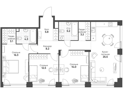 3-к. квартира, 98,1&nbsp;м²