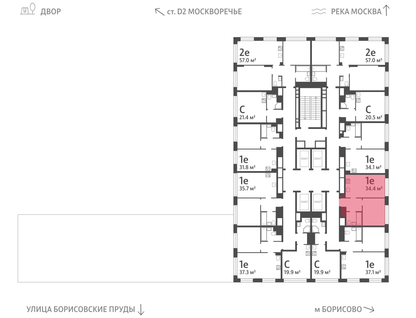 1-к. квартира, 34&nbsp;м²