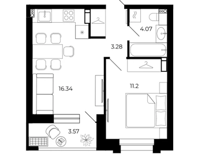 1-к. квартира, 39&nbsp;м²