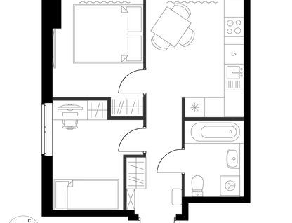 1-к. квартира, 36 м²