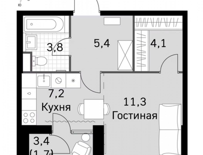 Студия, 34&nbsp;м²
