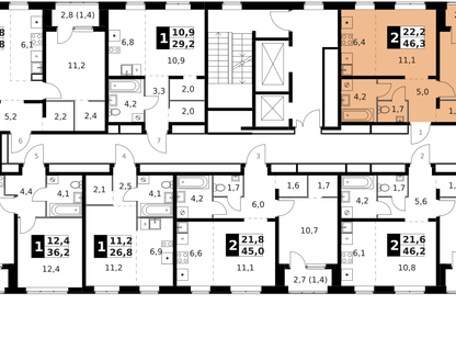 2-к. квартира, 46&nbsp;м²