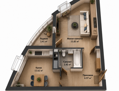 1-к. квартира, 39,6 м²