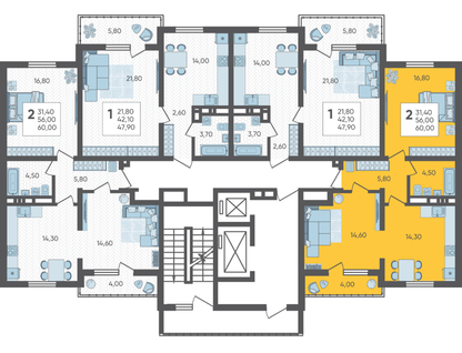 2-к. квартира, 60&nbsp;м²