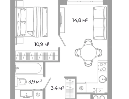 1-к. квартира, 33&nbsp;м²