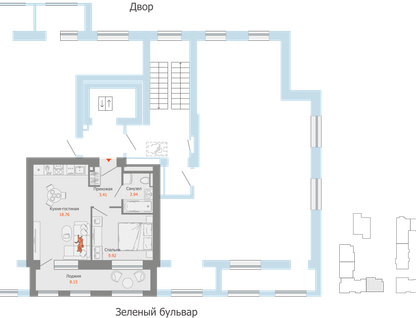 2-к. квартира, 40 м²