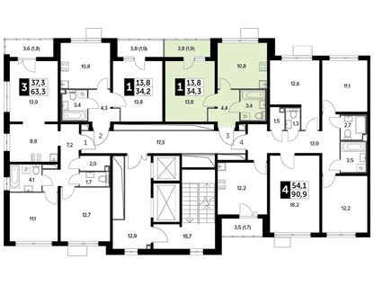 1-к. квартира, 34&nbsp;м²